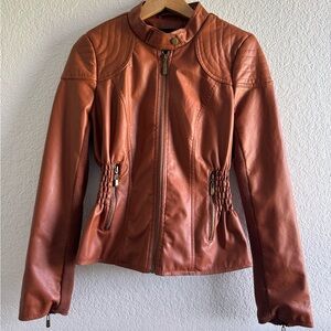 Therapy Faux Leather Fitted Women’s Jacket, Cognac, size L